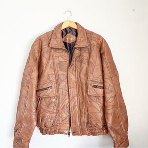 Men's vintage patchwork Brown Leather Jacket